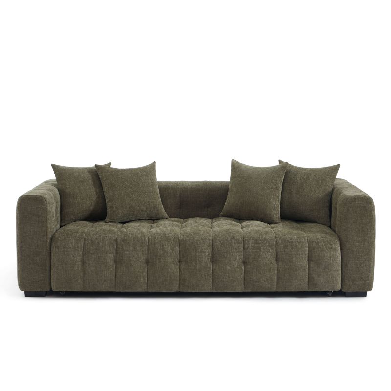 Canapé droit convertible LEVIA 3 places tissu vert