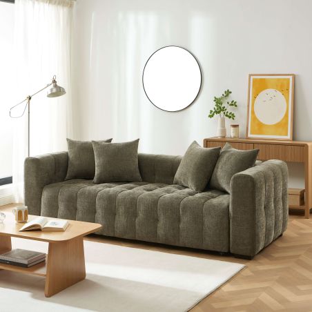 Canapé droit convertible LEVIA 3 places tissu vert