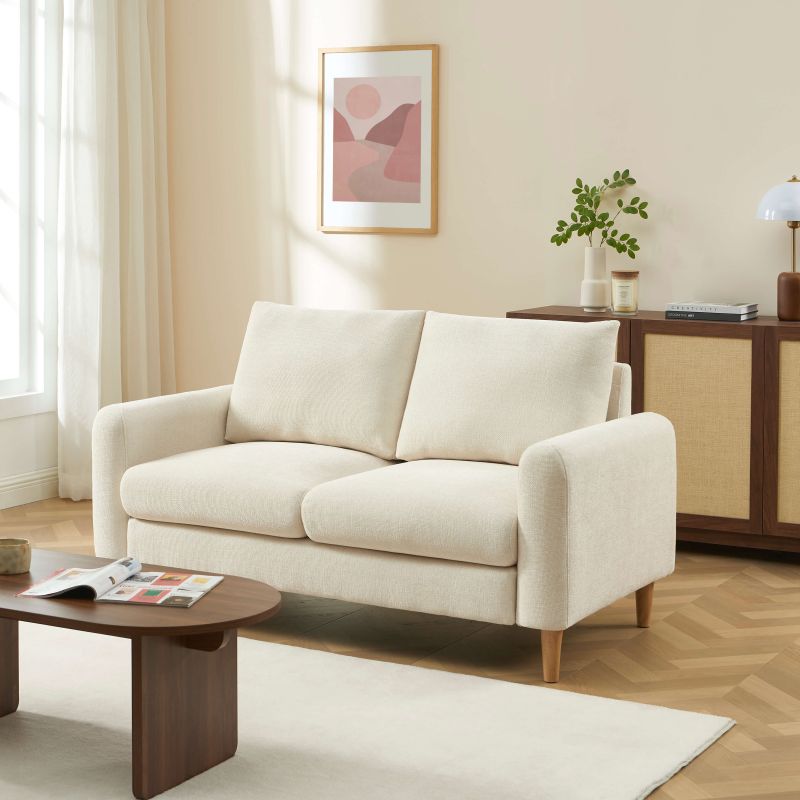 Canapé droit fixe CALIBA 2 places tissu chenille beige