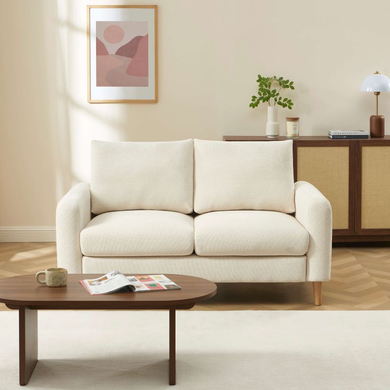 Canapé droit fixe CALIBA 2 places tissu chenille beige