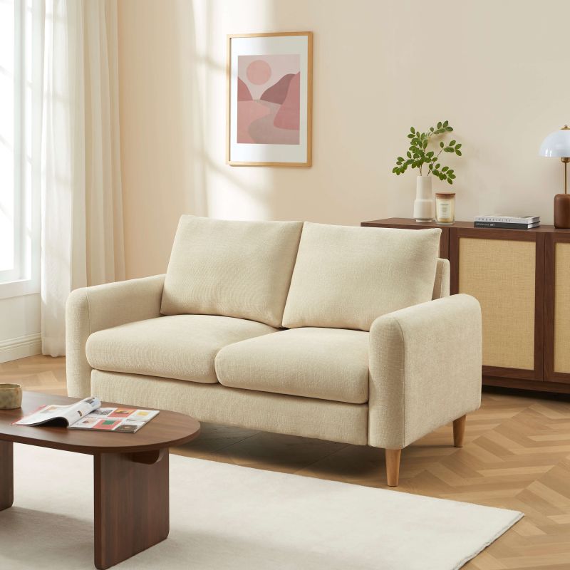 Canapé droit fixe CALIBA 2 places tissu chenille taupe