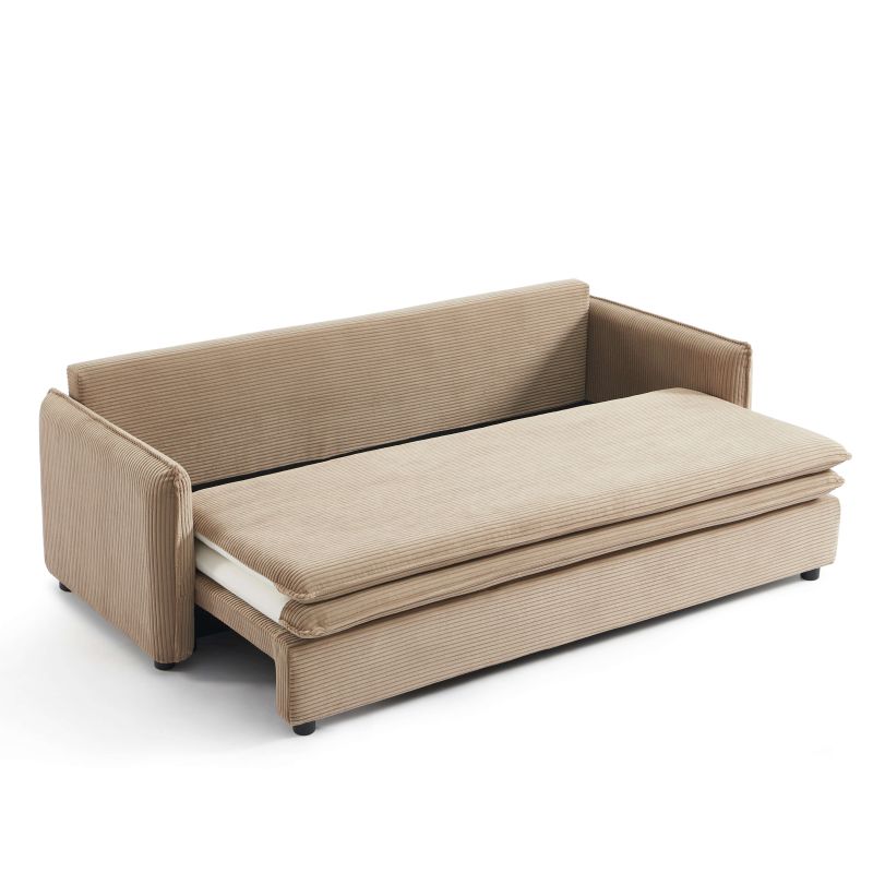 Canapé droit convertible CIBOLA 3 places velours côtelé taupe