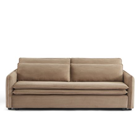 Canapé droit convertible CIBOLA 3 places velours côtelé taupe