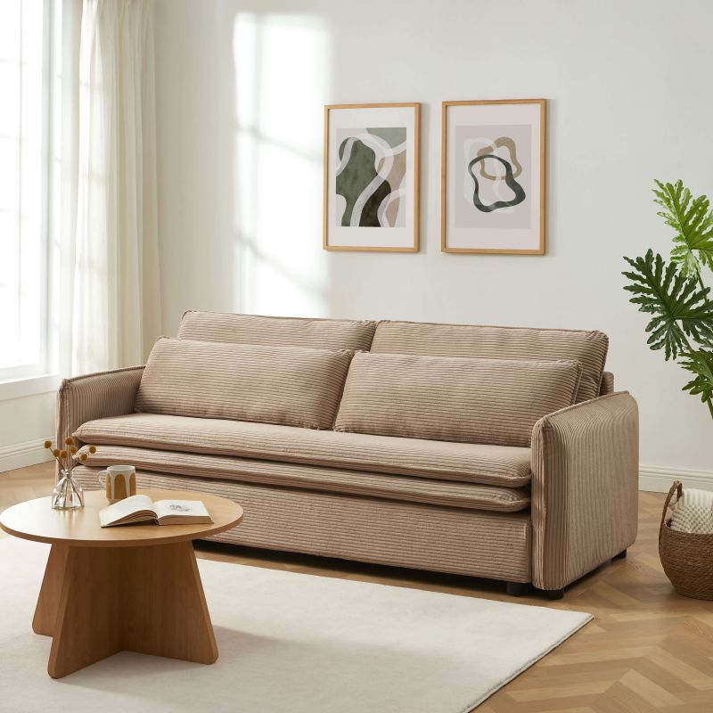 Canapé droit convertible CIBOLA 3 places velours côtelé taupe