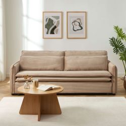 Canapé droit convertible CIBOLA 3 places velours côtelé taupe