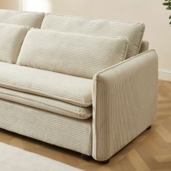 Canapé droit convertible CIBOLA 3 places velours côtelé beige