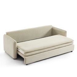Canapé droit convertible CIBOLA 3 places velours côtelé beige