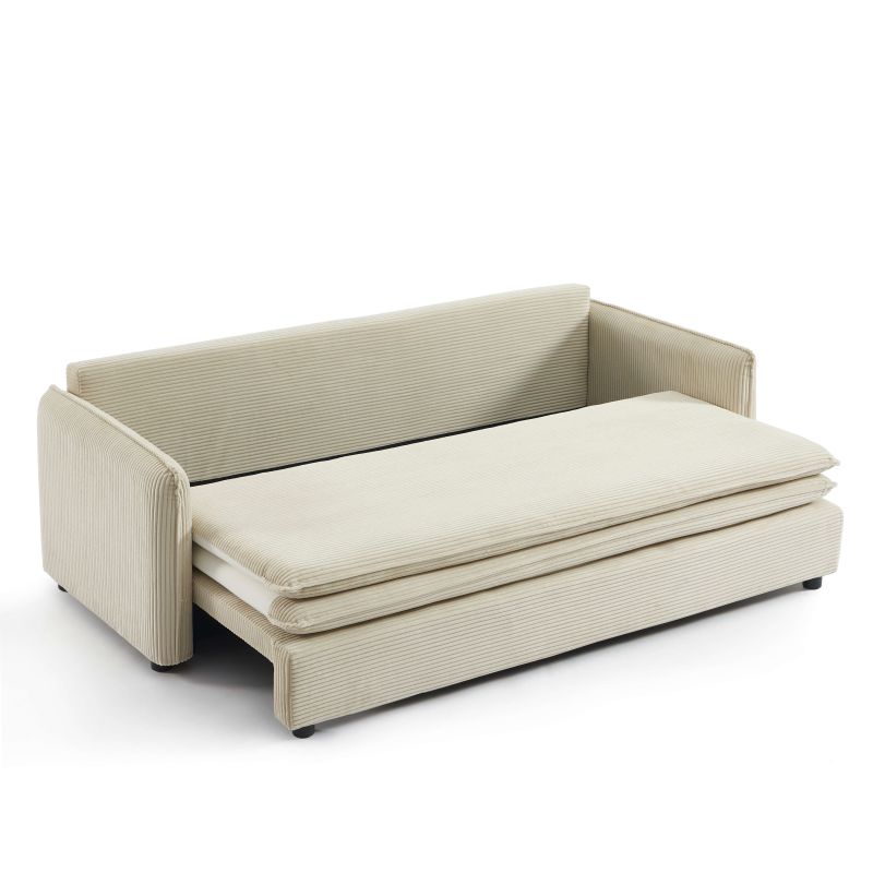 Canapé droit convertible CIBOLA 3 places velours côtelé beige