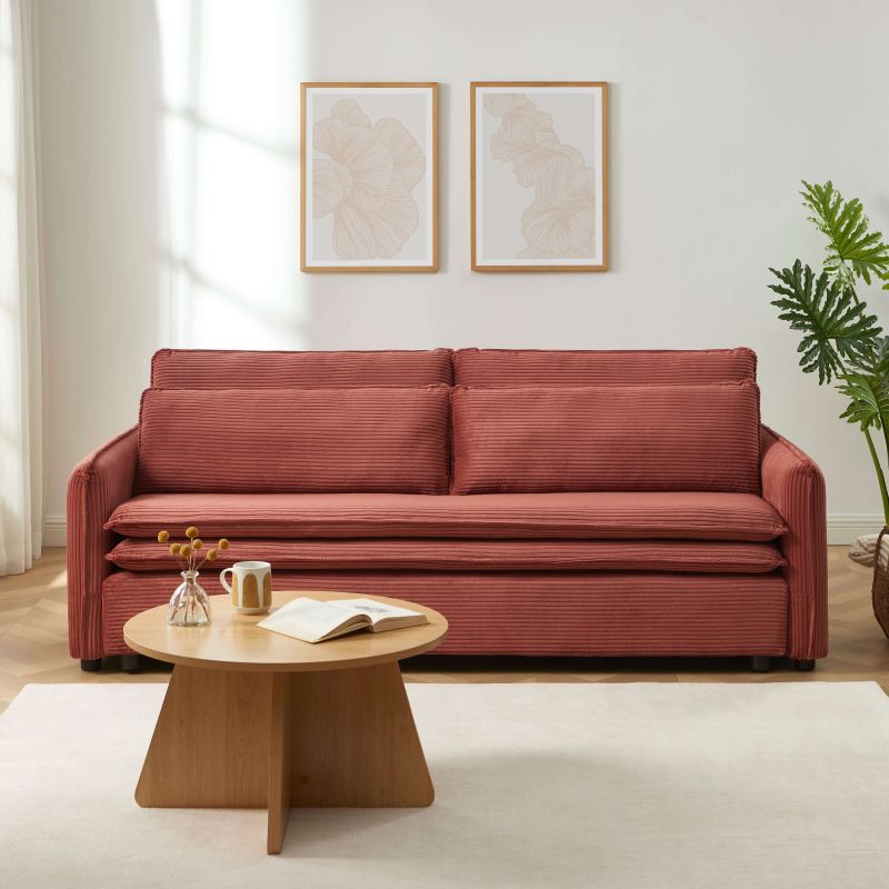 Canapé droit convertible CIBOLA 3 places velours côtelé terracotta