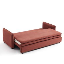 Canapé droit convertible CIBOLA 3 places velours côtelé terracotta