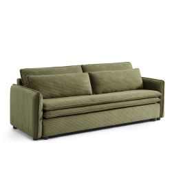 Canapé droit convertible CIBOLA 3 places velours côtelé vert