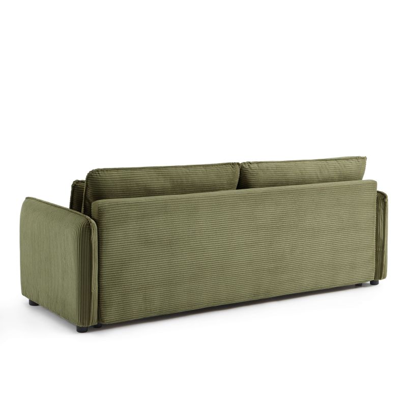 Canapé droit convertible CIBOLA 3 places velours côtelé vert