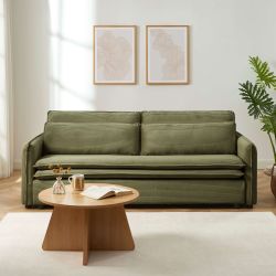 Canapé droit convertible CIBOLA 3 places velours côtelé vert