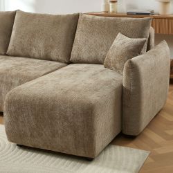 Canapé d'angle convertible et réversible NEMEA 4 places tissu chenille marron