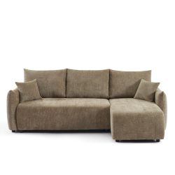 Canapé d'angle convertible et réversible NEMEA 4 places tissu chenille marron