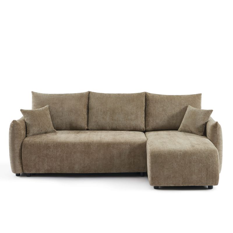 Canapé d'angle convertible et réversible NEMEA 4 places tissu chenille marron