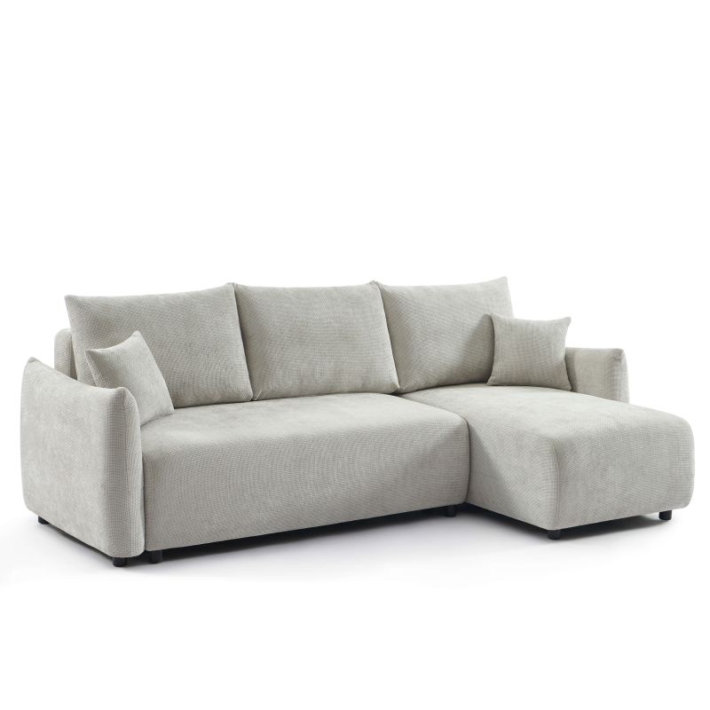 Canapé d'angle convertible et réversible NEMEA 4 places tissu chenille gris