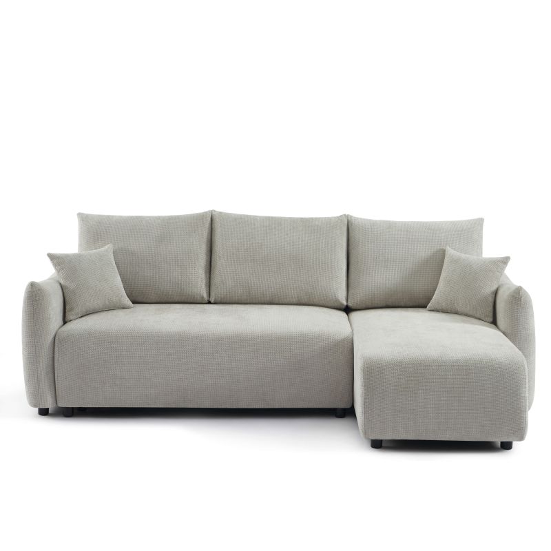 Canapé d'angle convertible et réversible NEMEA 4 places tissu chenille gris