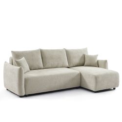 Canapé d'angle convertible et réversible NEMEA 4 places tissu chenille beige
