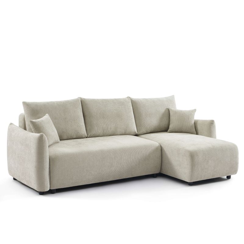 Canapé d'angle convertible et réversible NEMEA 4 places tissu chenille beige