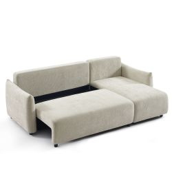 Canapé d'angle convertible et réversible NEMEA 4 places tissu chenille beige
