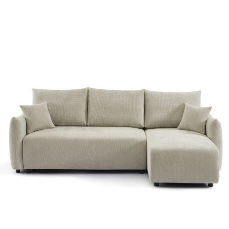 Canapé d'angle convertible et réversible NEMEA 4 places tissu chenille beige