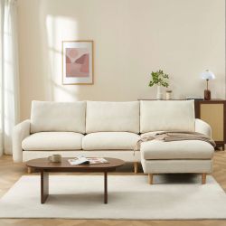 Canapé d'angle réversible fixe CALIBA 4 places tissu chenille beige