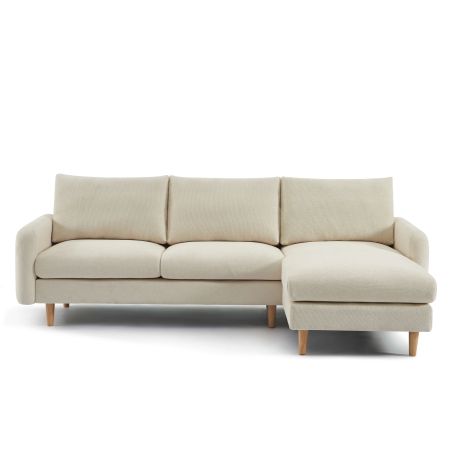 Canapé d'angle réversible fixe CALIBA 4 places tissu chenille beige