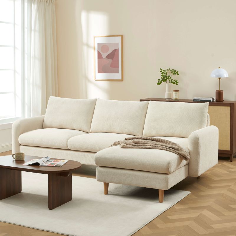 Canapé d'angle réversible fixe CALIBA 4 places tissu chenille beige