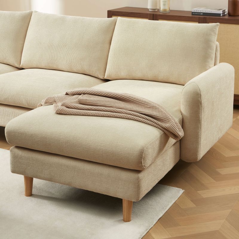 Canapé d'angle réversible fixe CALIBA 4 places tissu chenille taupe