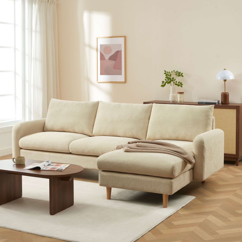 Canapé d'angle réversible fixe CALIBA 4 places tissu chenille taupe