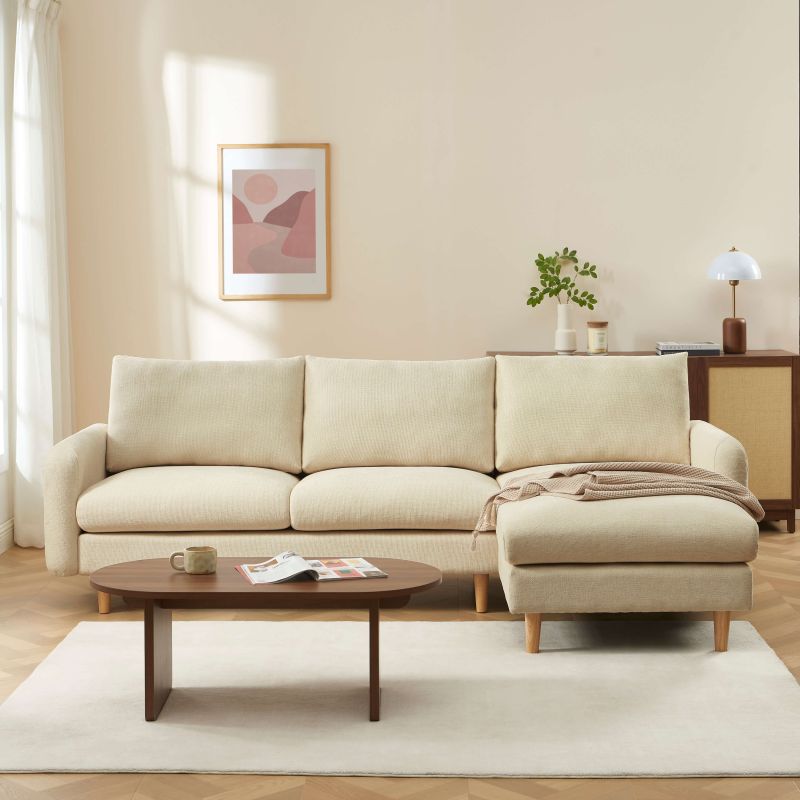 Canapé d'angle réversible fixe CALIBA 4 places tissu chenille taupe