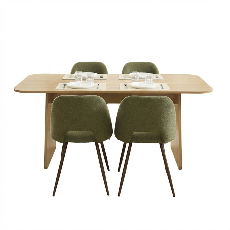 Ensemble table LANGO chêne et 4 chaises ELISABETH tissu beige