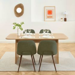 Ensemble table LANGO chêne et 4 chaises ELISABETH tissu beige
