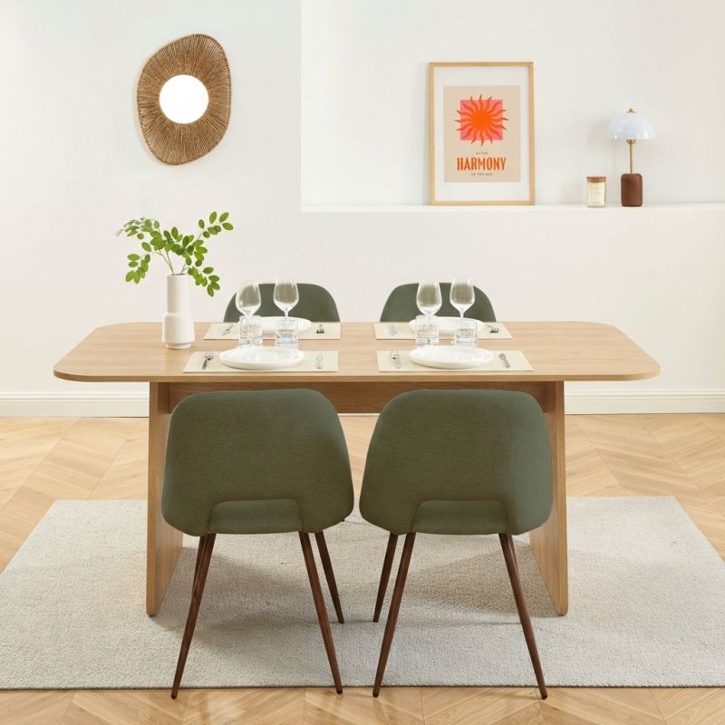 Ensemble table LANGO chêne et 4 chaises ELISABETH tissu beige