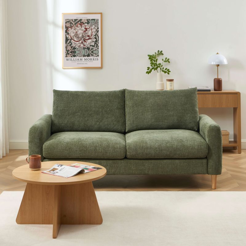 Canapé droit fixe CALIBA 3 places tissu chenille vert