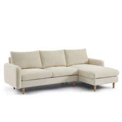 Canapé d'angle réversible fixe CALIBA 4 places tissu chenille beige