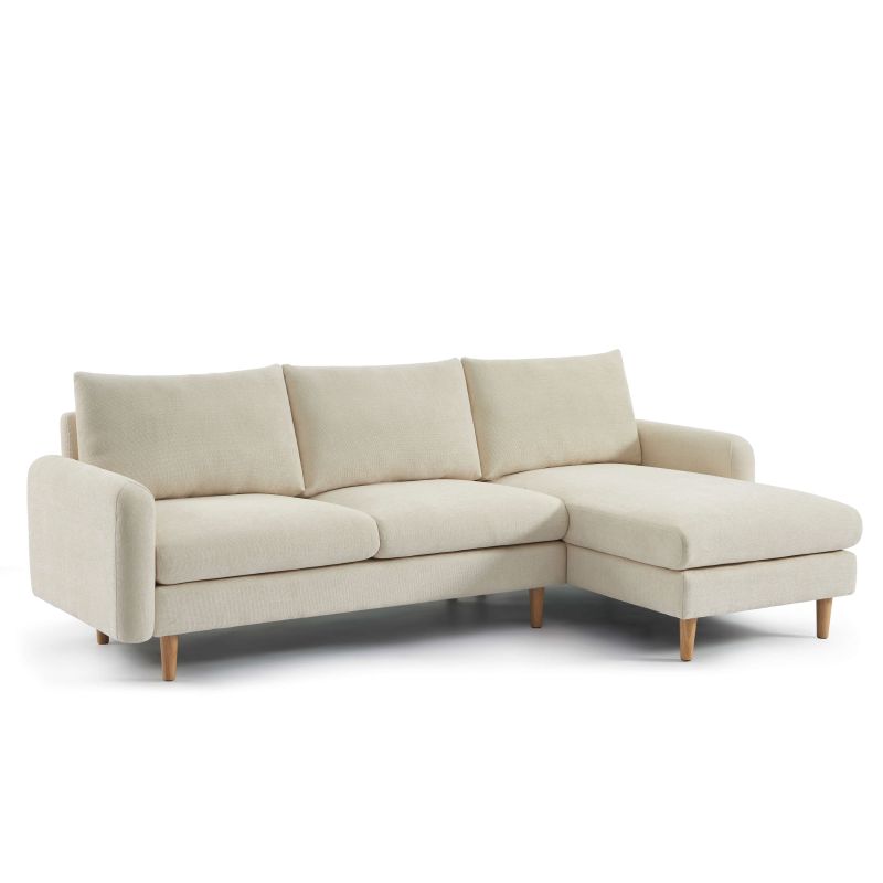 Canapé d'angle réversible fixe CALIBA 4 places tissu chenille beige