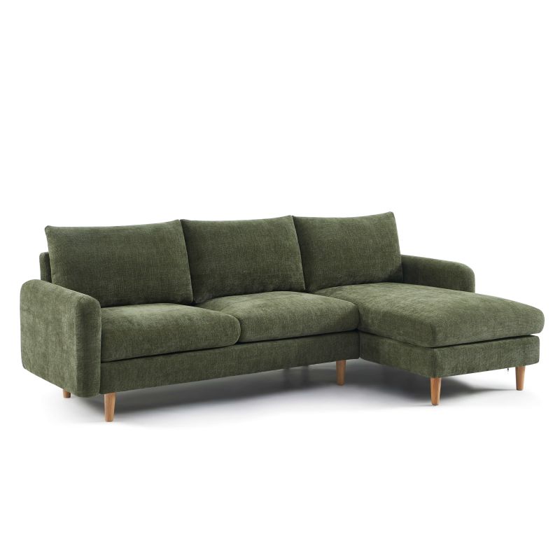 Canapé d'angle réversible fixe CALIBA 4 places tissu chenille vert