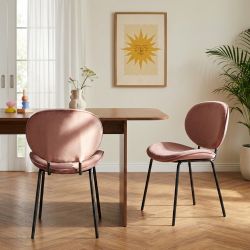 Lot de 2 chaises SHEILA velours rose pieds métal noir