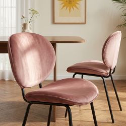 Lot de 2 chaises SHEILA velours rose pieds métal noir