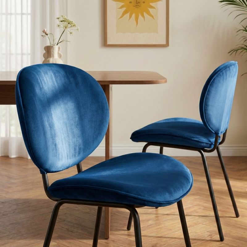 Lot de 2 chaises SHEILA velours bleu pieds métal noir