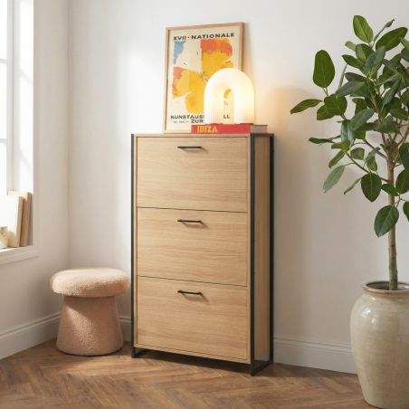 Meuble à chaussures ARCHI effet chêne et métal noir