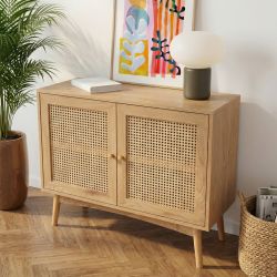 Buffet INES effet chêne et cannage rotin 90cm