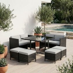 Ensemble repas CARIOCA en résine tressée noire 6 places