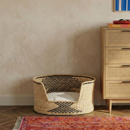 Panier ovale APOLLON pour chien et chat en jonc de mer coussin écru
