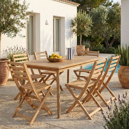 Ensemble table extensible et 6 chaises de jardin MOLA 160/220cm bois d'acacia