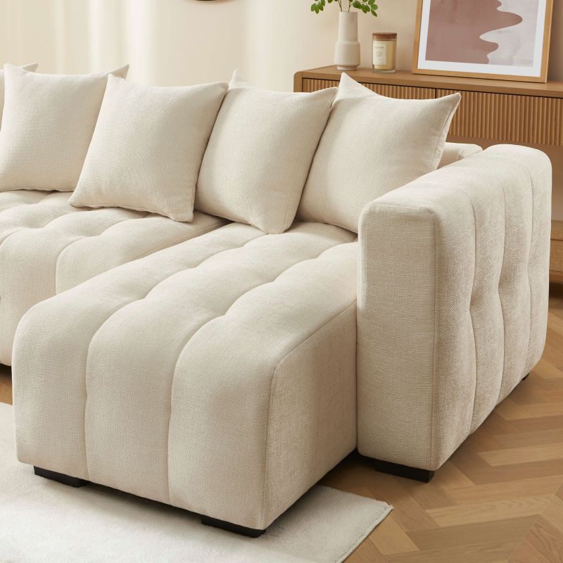 Canapé d'angle convertible et réversible LEVIA 4 places tissu beige