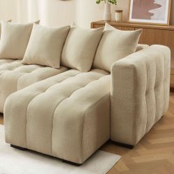 Canapé d'angle convertible et réversible LEVIA 4 places tissu taupe