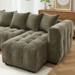 Canapé d'angle convertible et réversible LEVIA 4 places tissu vert